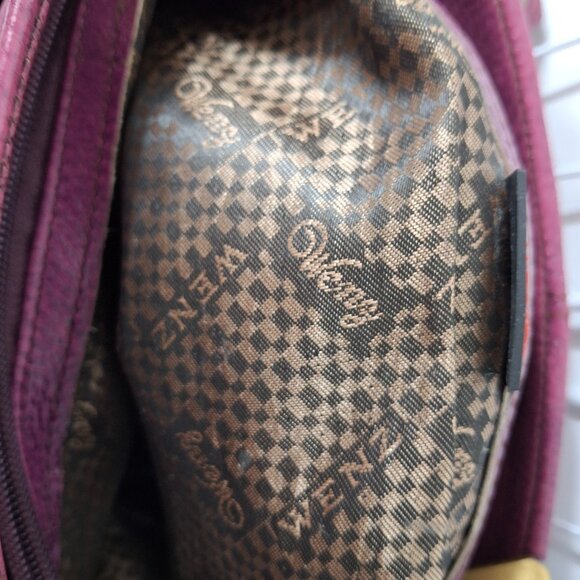 Vintage Wenz Mauve Leather Shoulder Bag Unique Design Zipper Close Large Grommet - Picture 13 of 16